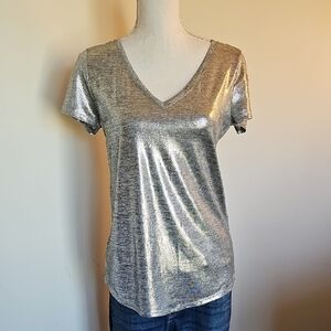 White House Black Market Metallic Short Sleeve Top